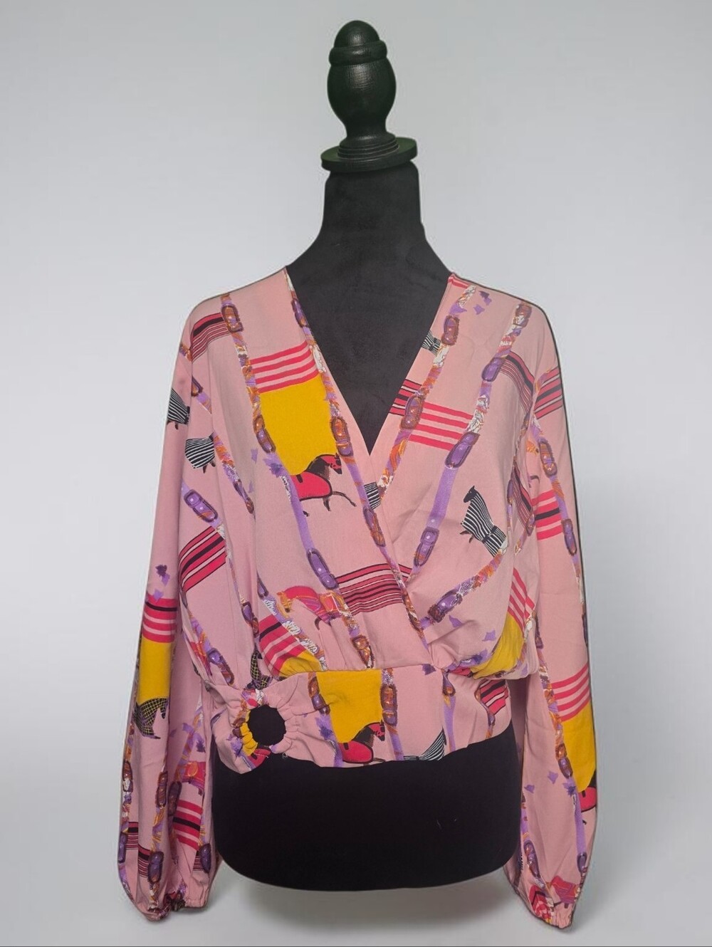 NWT Pink Blouse With Abstract Horses